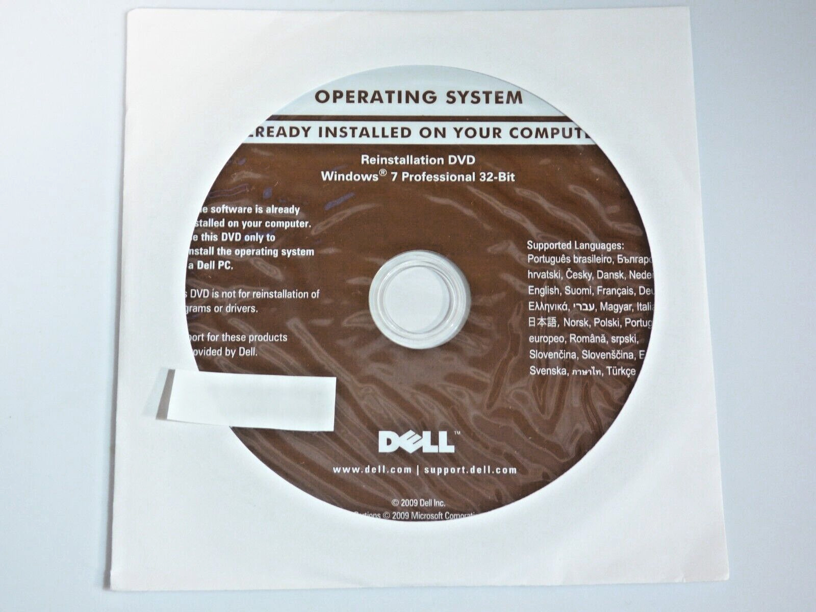 Dell Windows 7 Pro 32-bit Re-Installation DVD Disc Unused