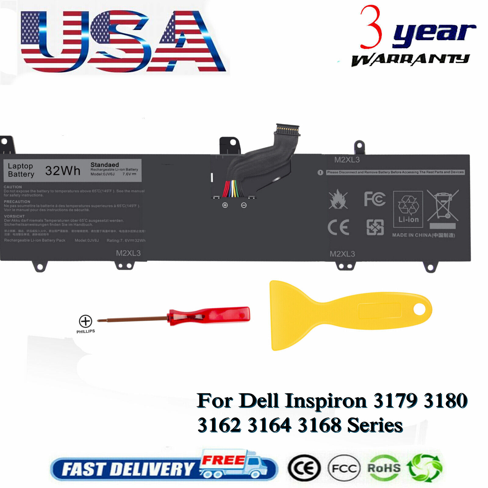 0JV6J Battery for Dell Inspiron 11 3000 Series P25T003 P25T002 P25T P24T001 P24T