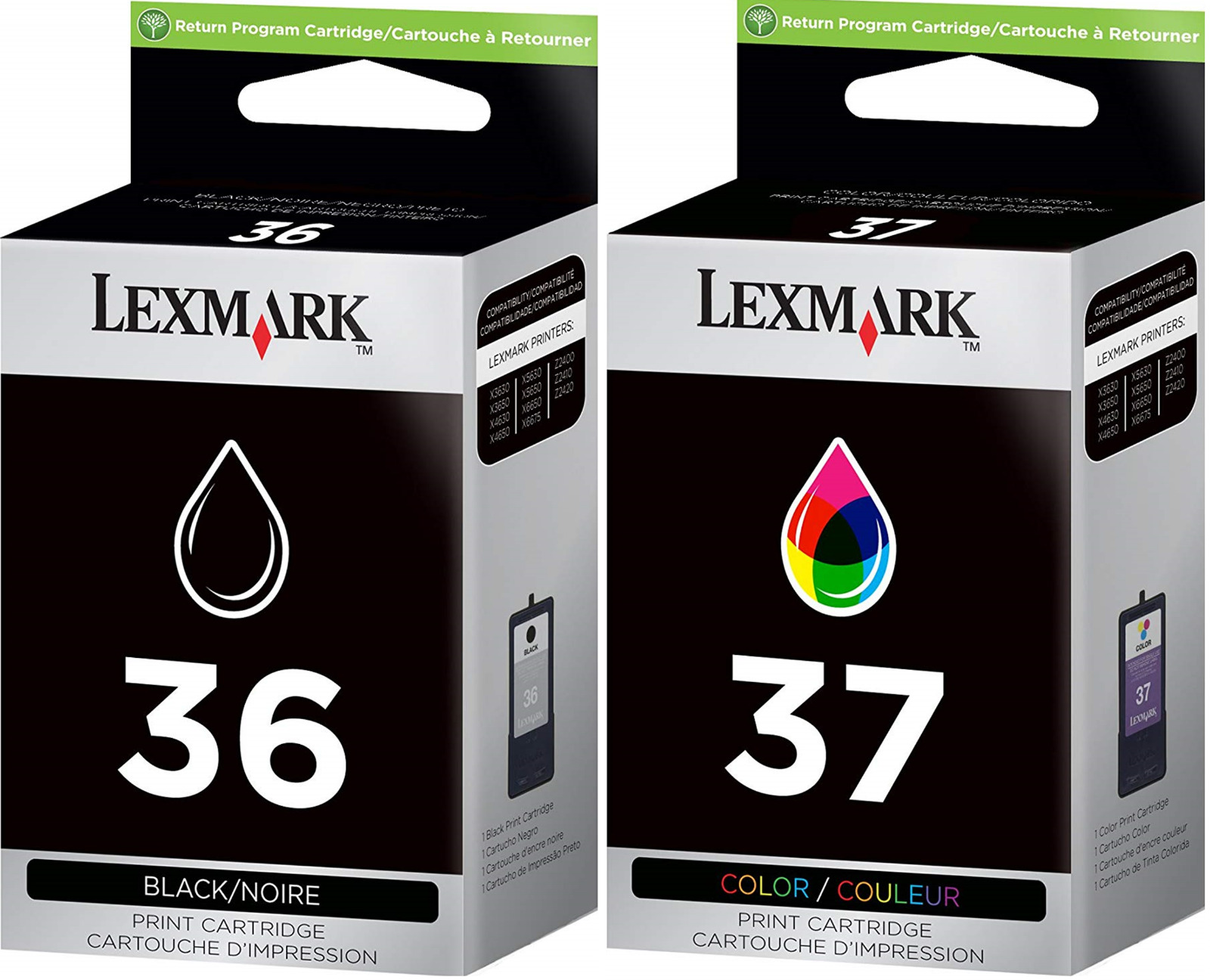 New Genuine Lexmark 36 37 2PK Ink Cartridges Box