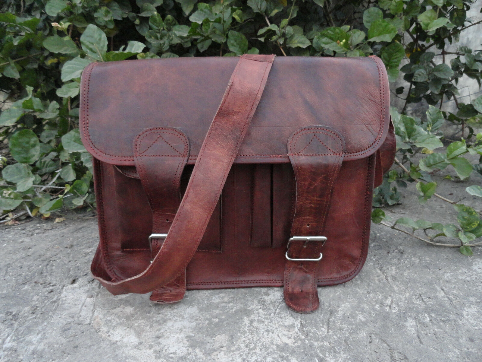 15 In Vintage Leather Messenger Bag Laptop Satchel Office School Shoulder Bags