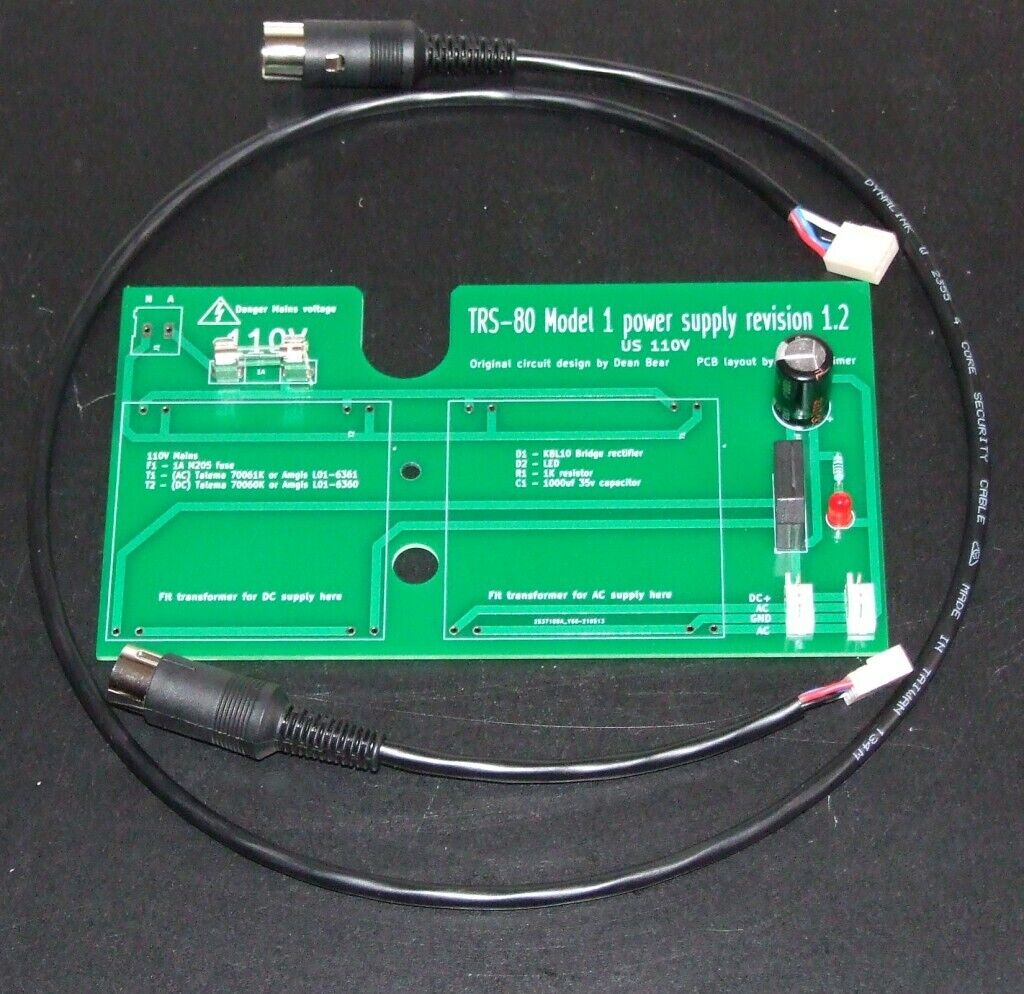 TRS-80 Model I heavy-duty power supply kit with cables for project builders