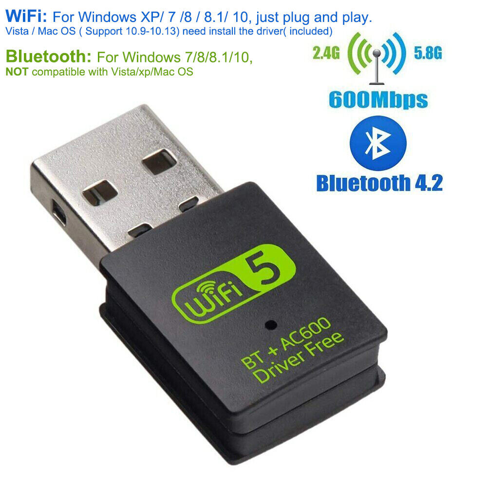 USB WiFi Bluetooth Adapter 600Mbps Dual Band 2.4Gh/5Ghz Wireless Receiver Dongle