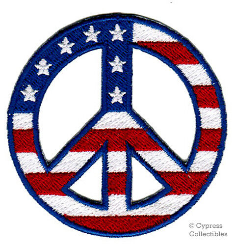 PEACE SIGN PATCH HIPPIE ANTI-WAR USA embroidered iron-on AMERICAN FLAG EMBLEM