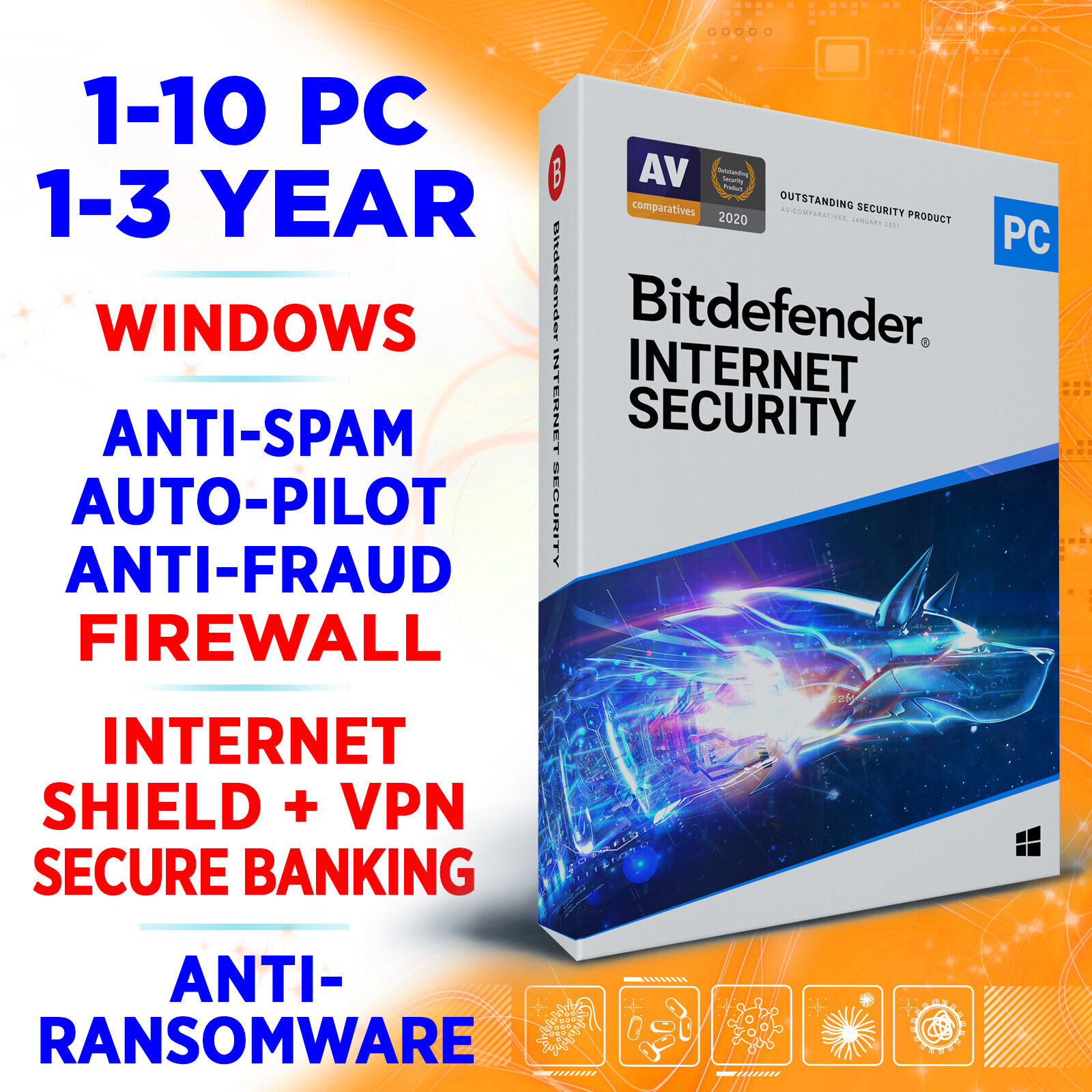 Bitdefender Internet Security 2024 1-3-5-10 PC 1/2 years (USA / Canada only)