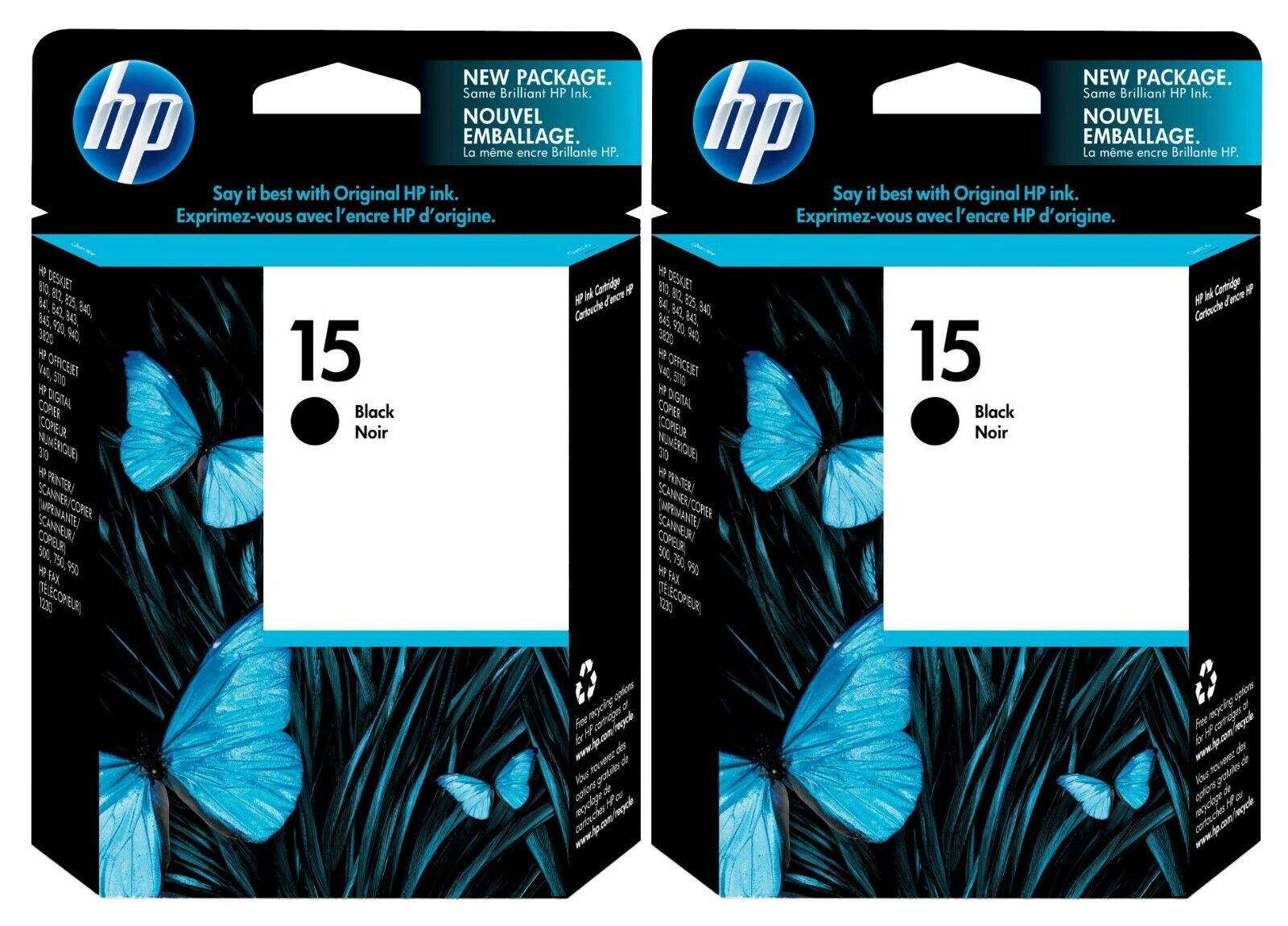 GENUINE HP 15 Ink Cartridge 2-Pack for HP Deskjet 3810 3820 Officejet 5110 V40