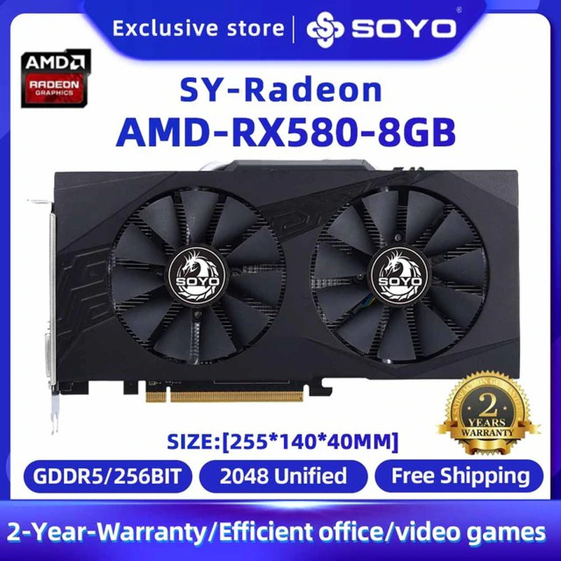 SOYO AMD RX580 8GB Graphics Card GPU GDDR5 256Bit PCIE 3.0×16 Card Desktop 