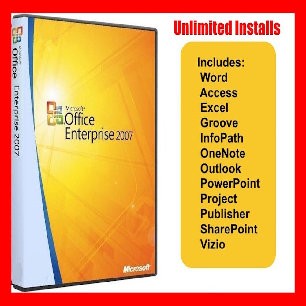 Microsoft Office Enterprise 2007 Pro Full Version, w/ Product Key + License