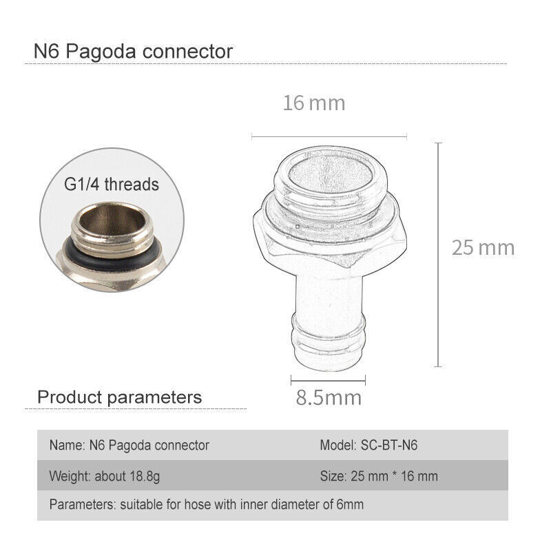 Connector G1/4 Thread Barb Water Cooling Fitting For ID 6mm 8mm 10mm Hose Tube