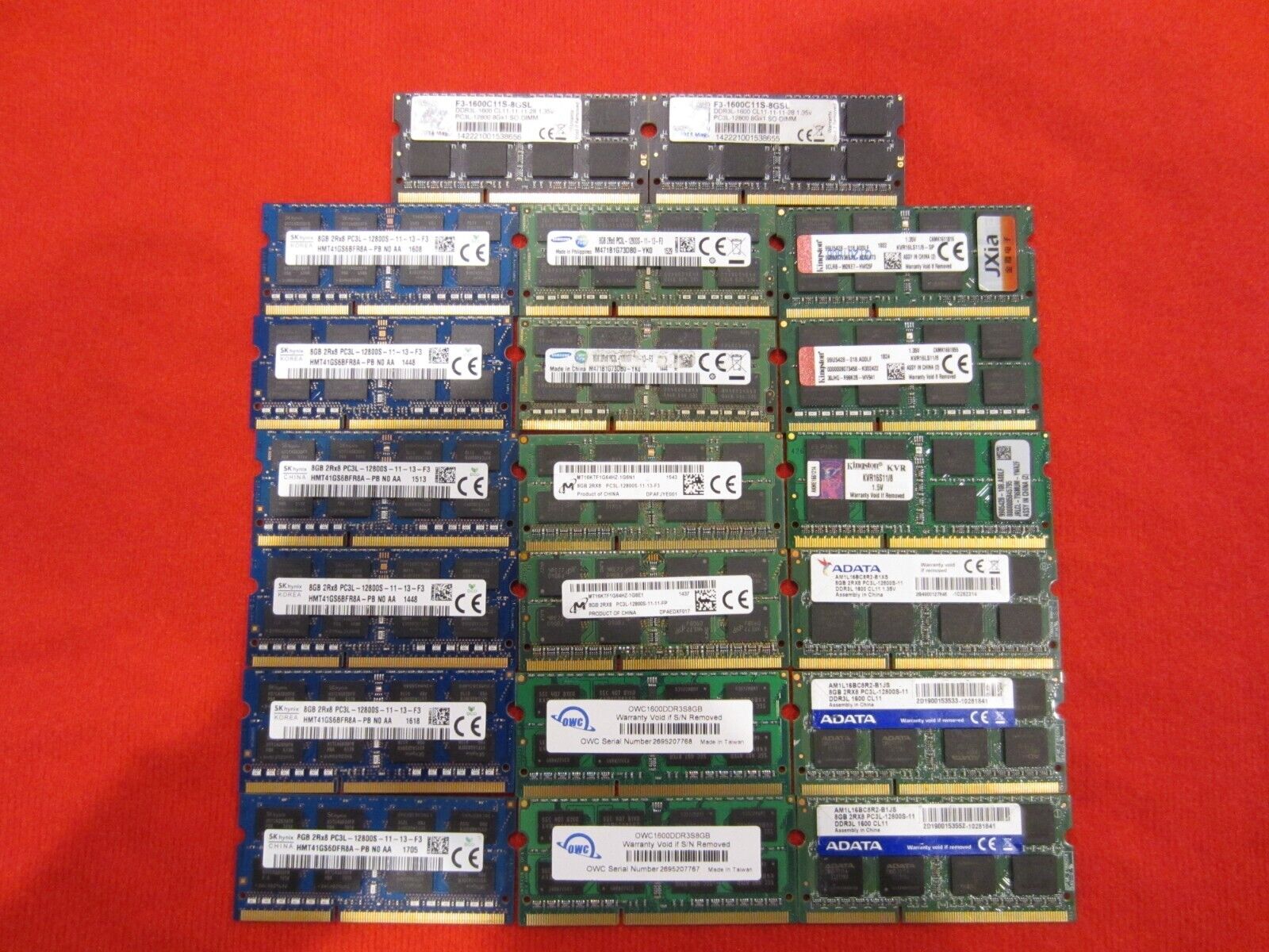 Lot of 20pcs 8GB SKhynix,Samsung,Micron, PC3-12800S DDR3-1600Mhz Sodimm Memory