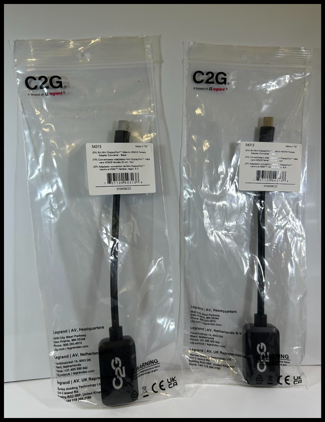 2x C2G 8in Mini DisplayPort Male to HDMI Female Adapter Converter - Black 54313