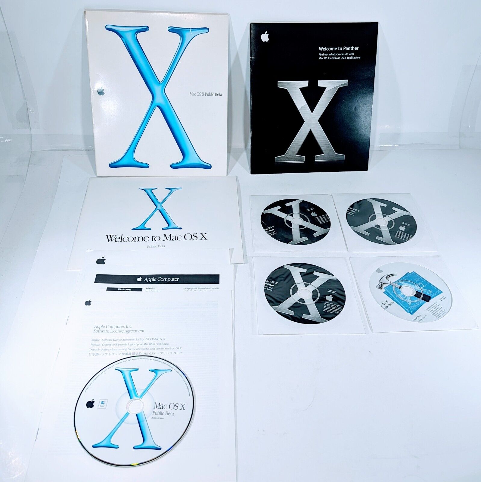 Vtg Apple Mac OS X Public Beta Packet W/ Disc & Mac OS X Panther 10.3 Kit 4Discs