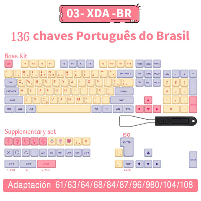 140 Keys PBT Keycaps XDA Profile ISO Layout Spanish Russian Japanese Korean Fren