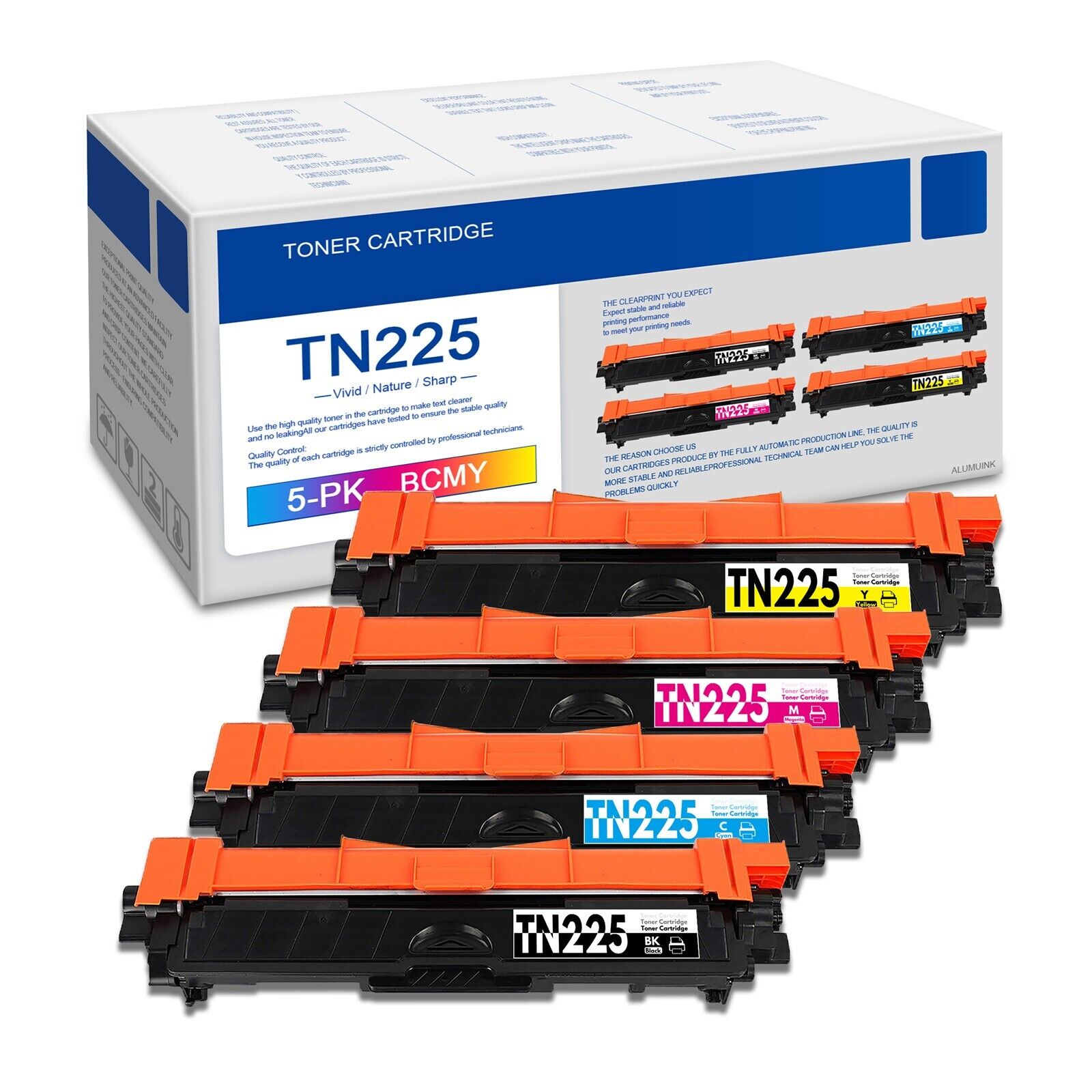 4PK TN225 (BK/C/M/Y) Toner Cartridge Replacement for Brother HL-3150CW Printer