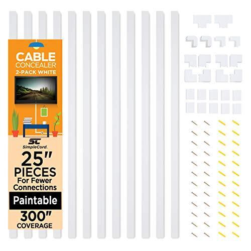 Simple Cord Cable Concealer On-Wall Cord Covers - 12, 25” Raceways – 300” Tot...