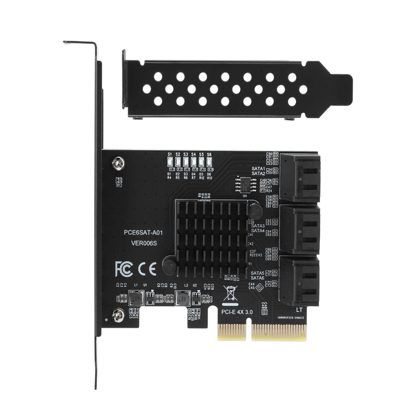 6 Port PCI-E Expansion Card Board Adapter PCI-E x4x8x16 6G SATA3.0 For ASMedia f