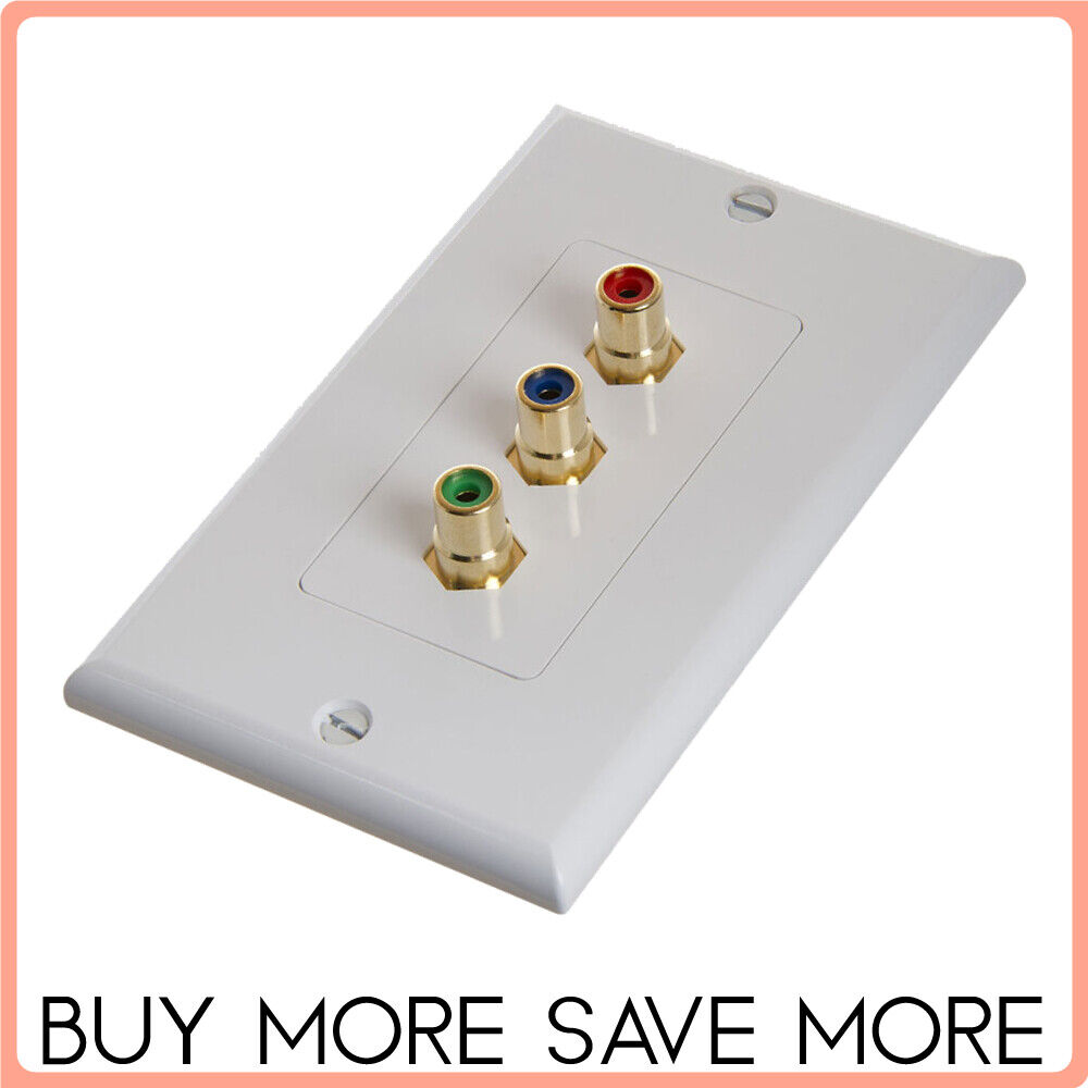 3 RCA Wall Plate Audio Video RCA Female Coupler Type Connectors Faceplate White