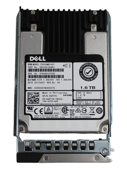 GVTYD Dell Toshiba 1.6TB SFF SAS 12GB/s 512n SSD 0GVTYD PX05SMB160Y