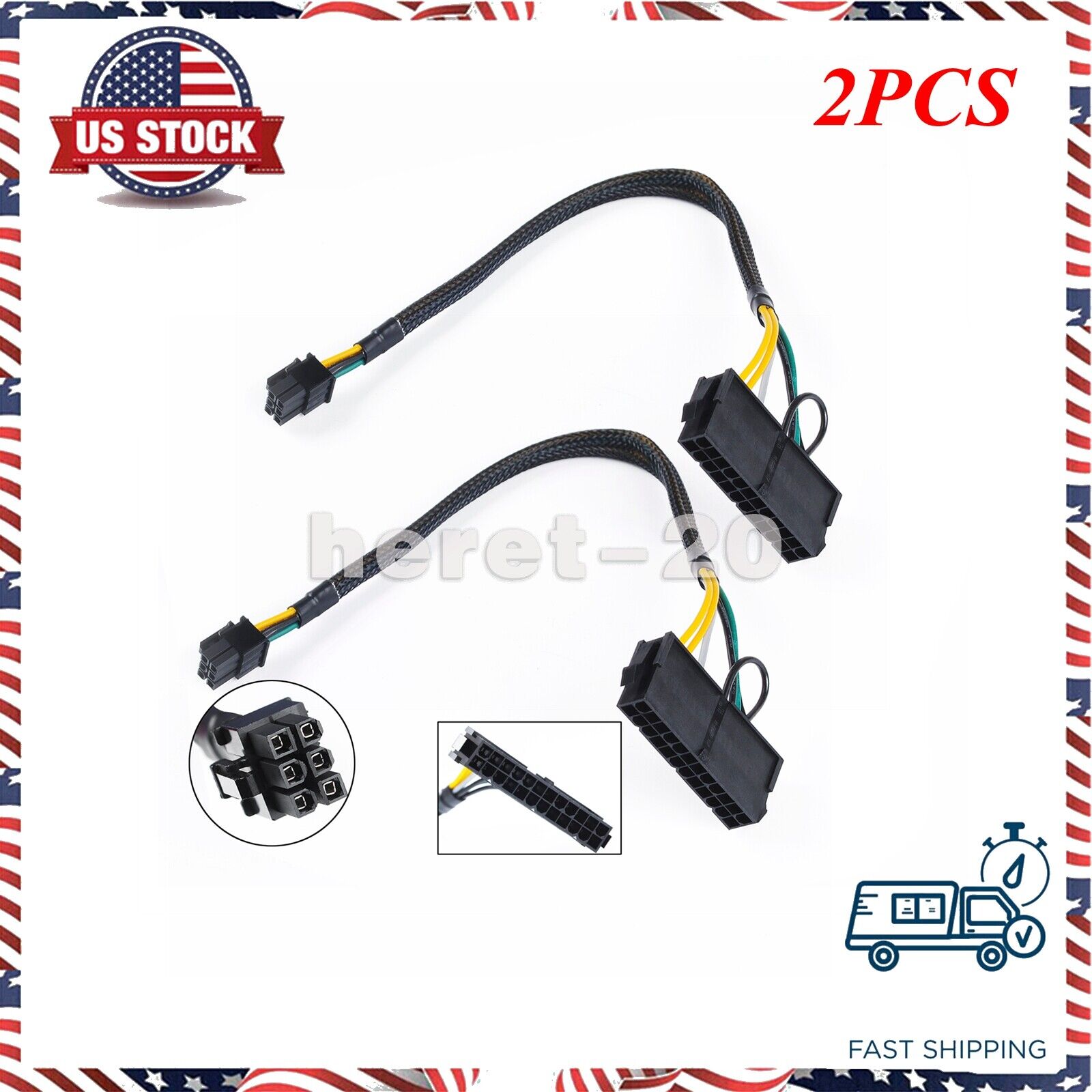 2PCS ATX 24 pin to 6pin Power Supply Cable for DELL Optiplex 3050 3060 3080 3681