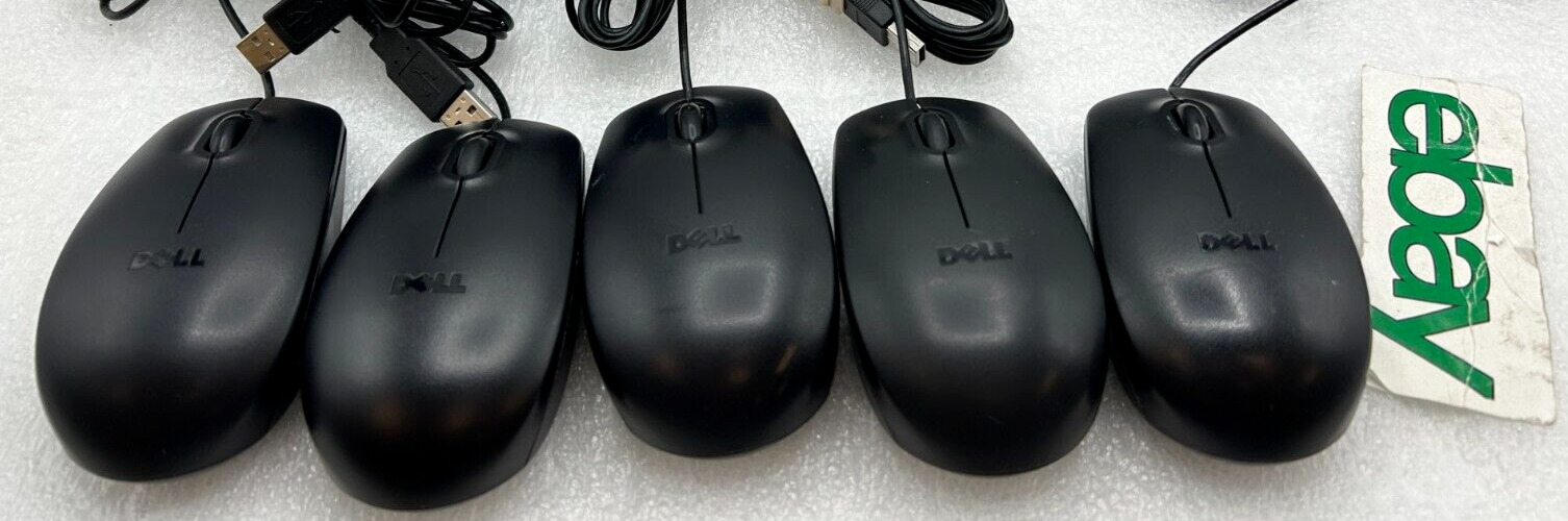 LOT OF 5  Dell USB Wired Scroll Wheel Optical Black Mouse MS111-P 