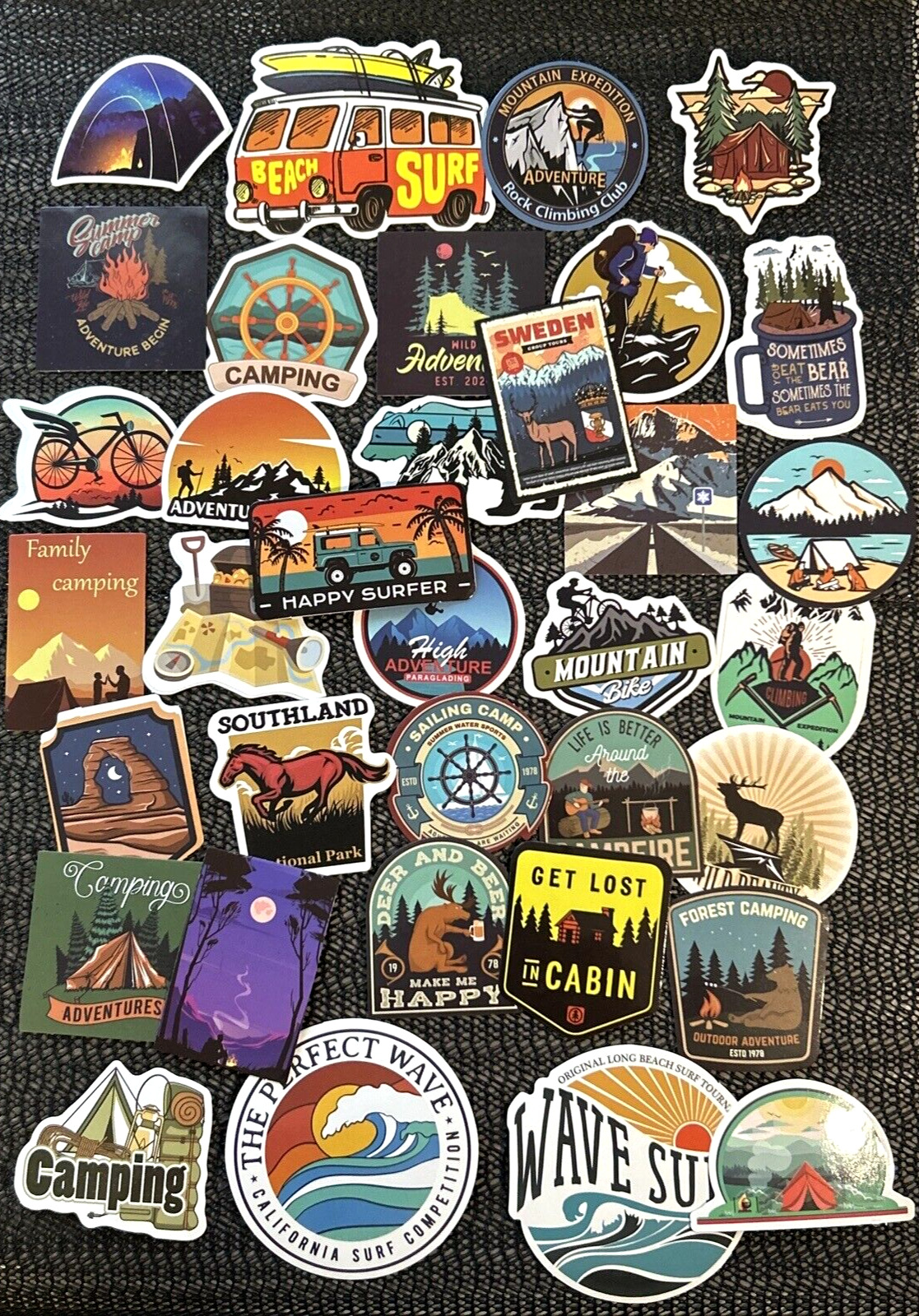 35 PCS CAMPING GREAT OUTDOORS Lot STICKERS-PHONE-LAPTOP SHIPS IN 24 HRS🎁