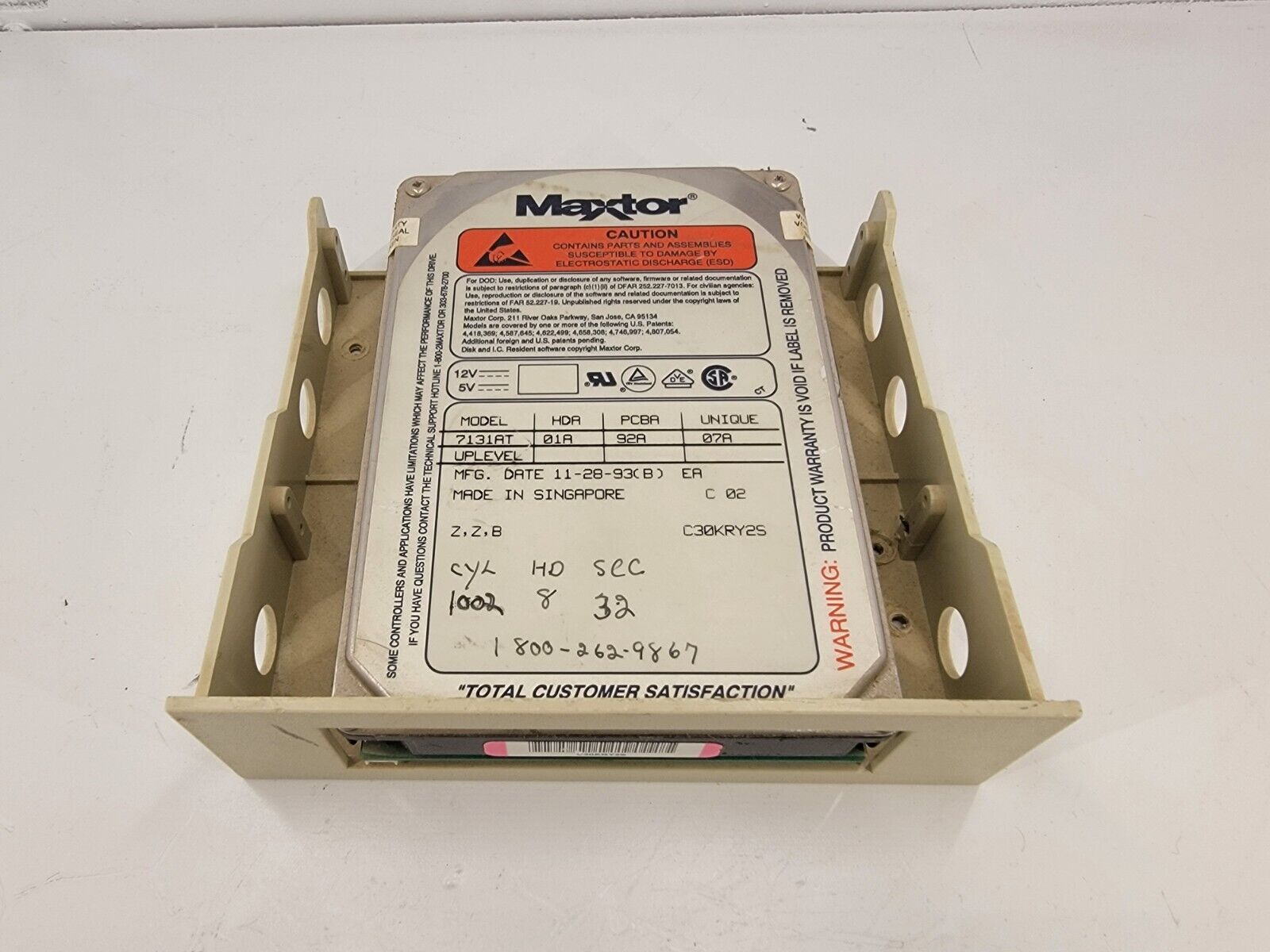 Maxtor 7131AT Vintage PC Hard Drive 131MB WITH Beige Plastic Mount- Untested