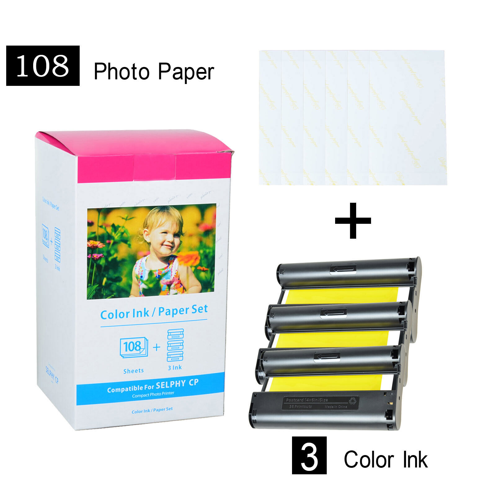 KP-108IN Color 3X Ink & 108 Paper Set for Canon Selphy CP910 CP1200 CP1300