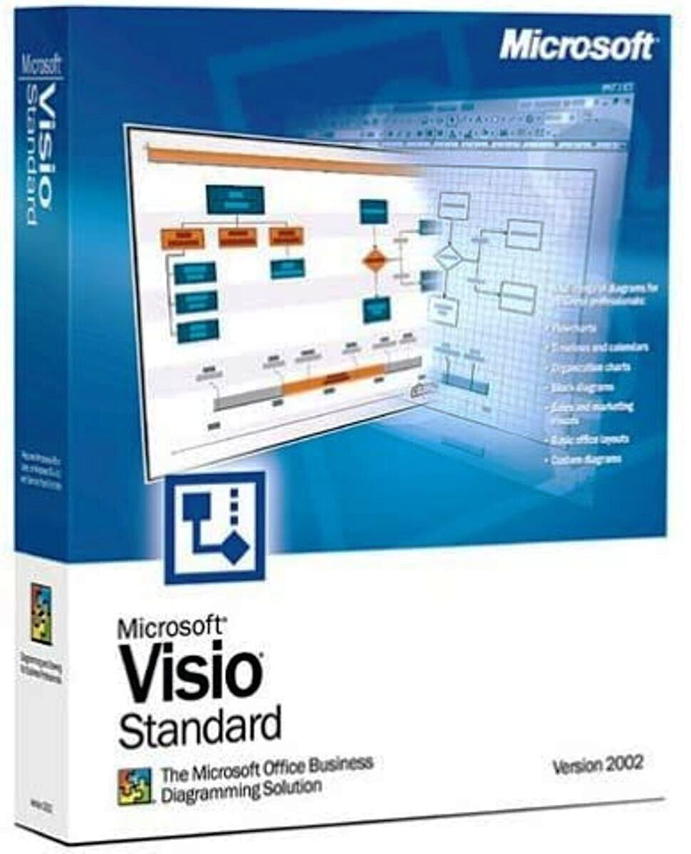 Microsoft Visio Standard 2002 Full Version CD w/Key & License = NEW =