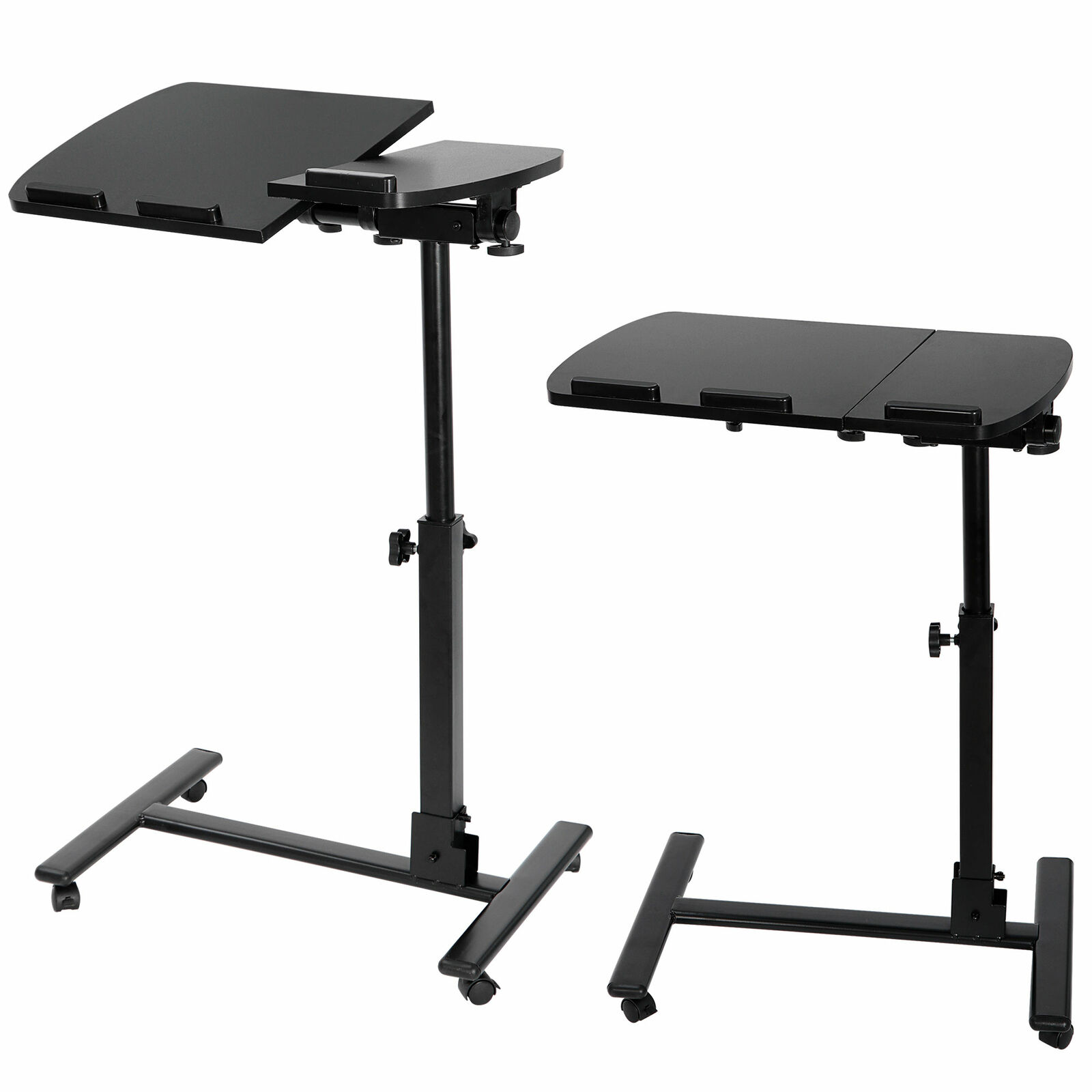 Adjustable Angle Height Rolling Laptop Desk Stand Over Bed Table Tilting Top