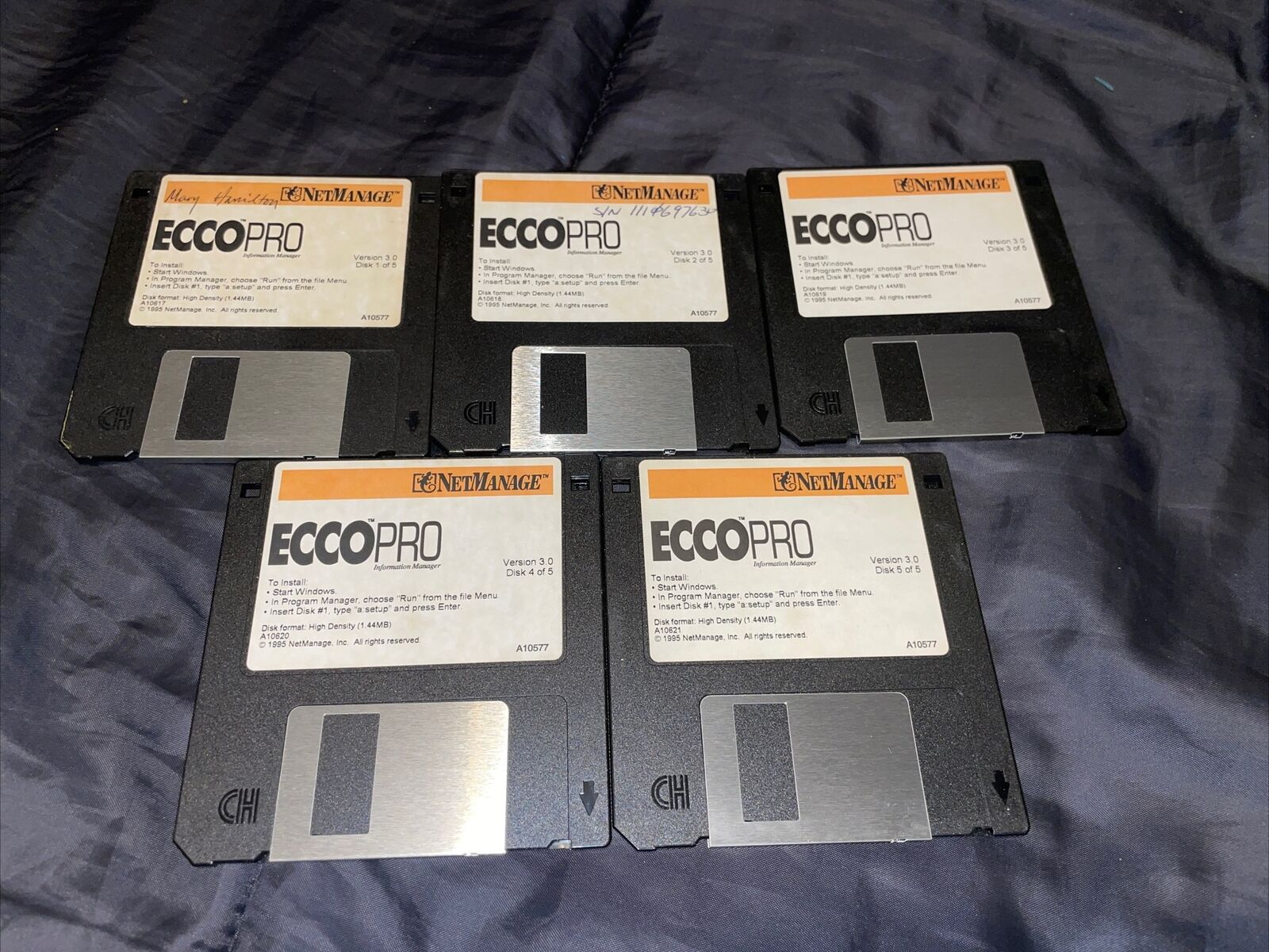 Vintage NetManage Ecco Pro 3.5”Floppy Disk Software Set 1-5 Version 3.0