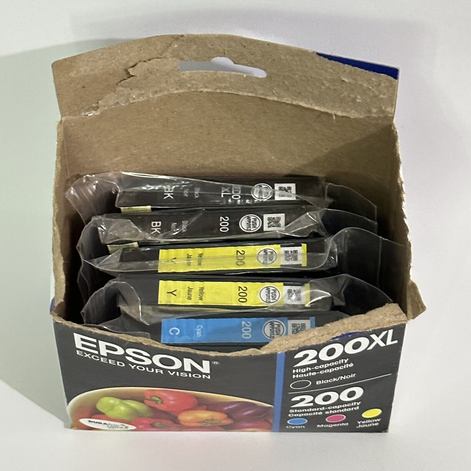 Genuine Epson 200 Ink Lot Of 5 Cartridges / 2 Yellow 2 Black 1 Cyan NEW SEALED