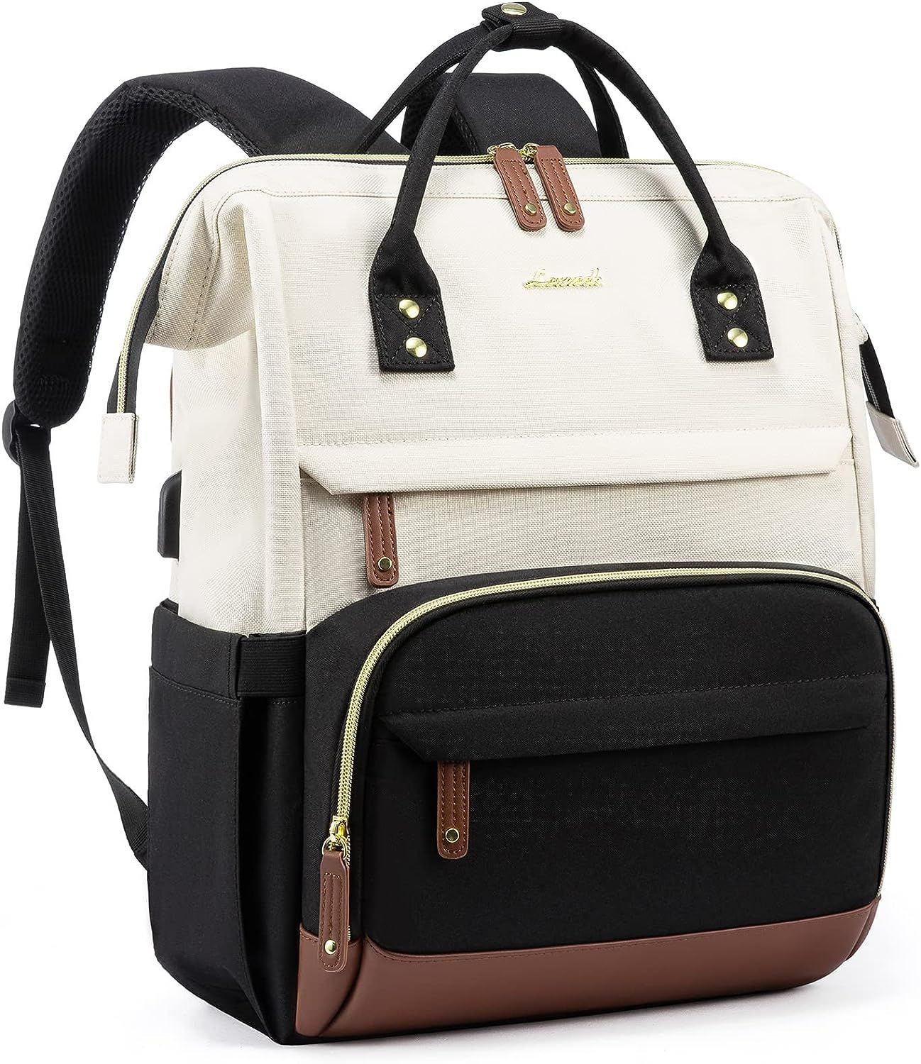 LOVEVOOK Laptop Backpack for Women, 17 Inch Work 17.3 inch, Beige-black 