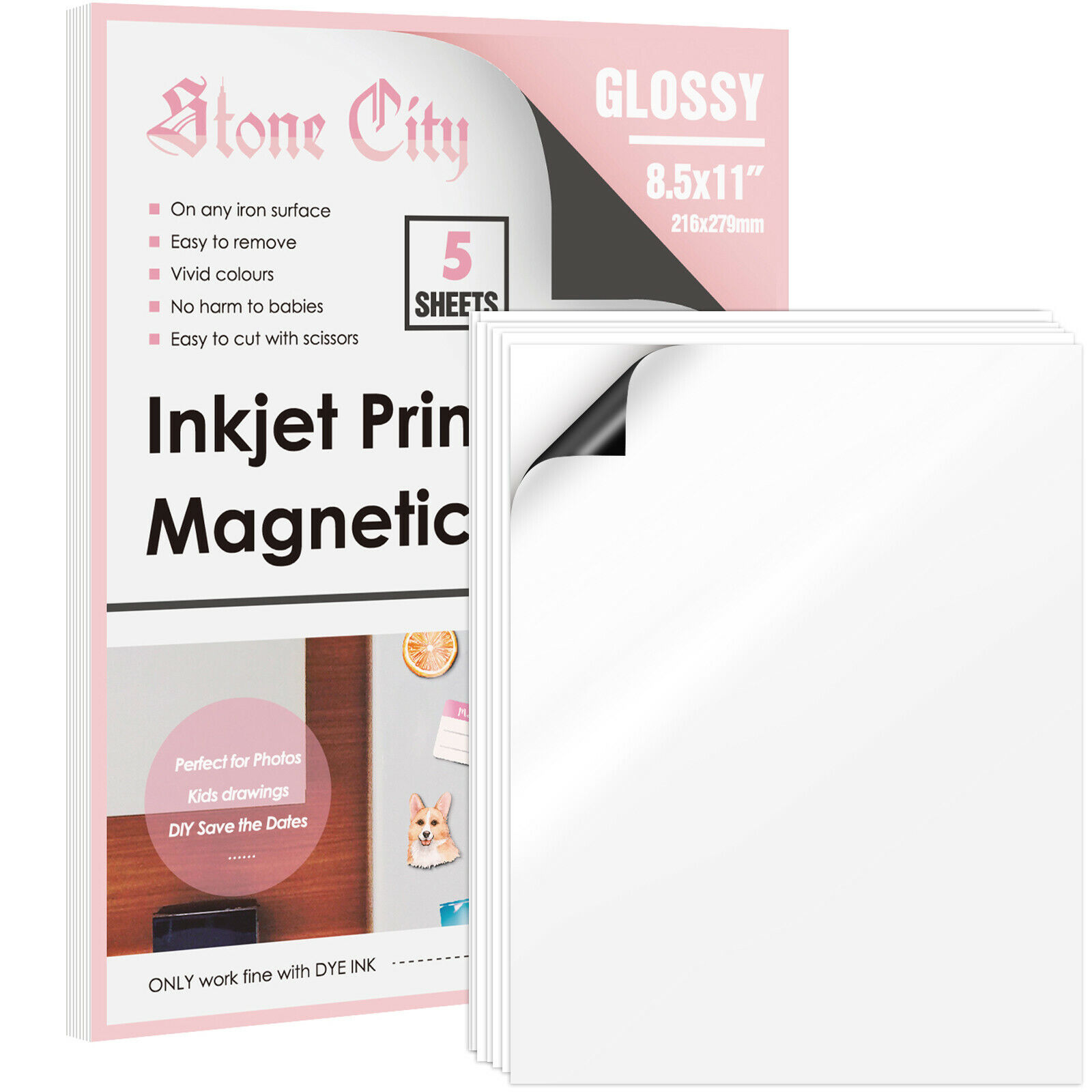 Printable Magnet Photo Paper 8.5x11 Glossy Magnetic Sheet 15 Sheets Inkjet Laser