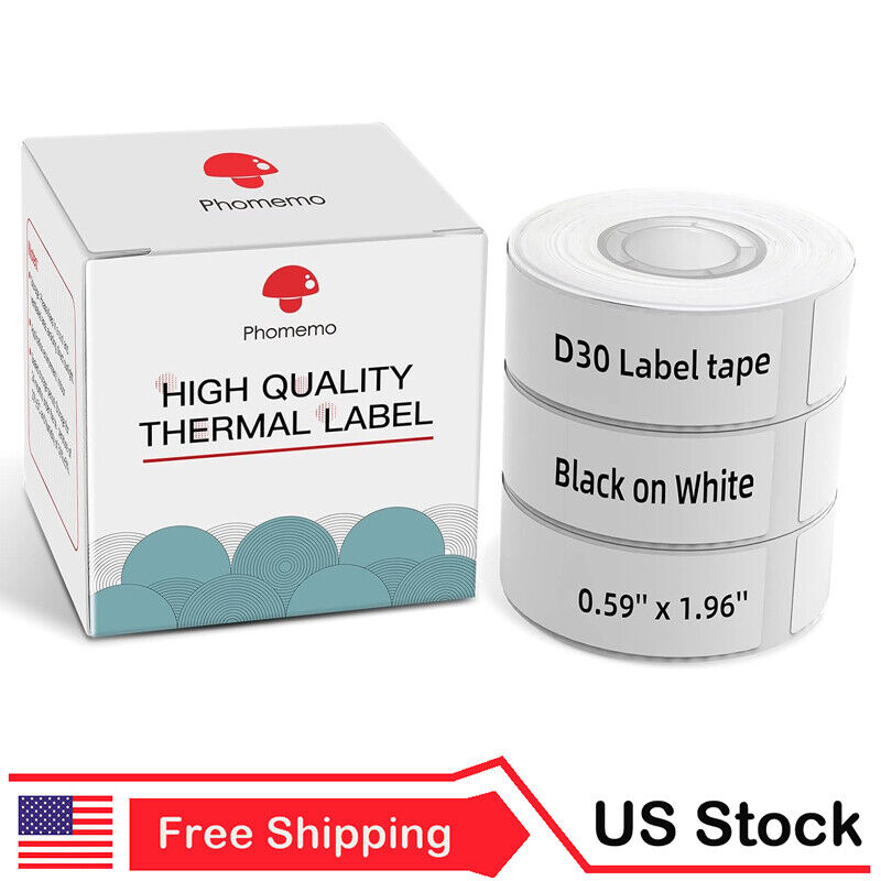3 Rolls 15x50mm Label Maker Tape Sticker Thermal Paper Self-Adhesive For D30