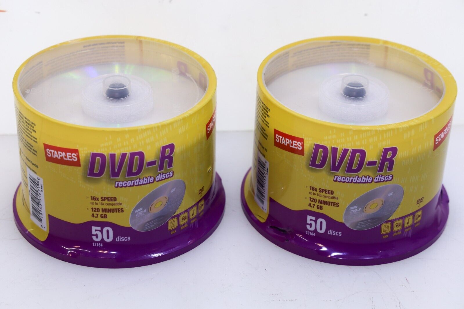 Quantity of 100 (2 Spindles of 50) STAPLES Branded DVD-R 16x 120 Minutes 4.7GB