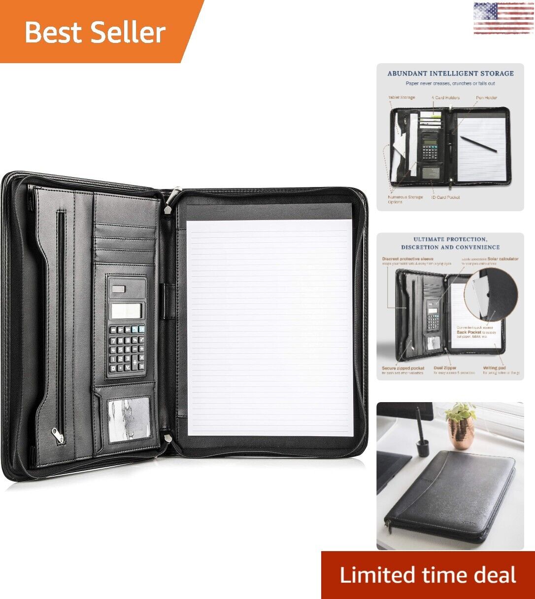 Vegan Leather Business Portfolio - Tablet Sleeve & Card Storage - Zipper
