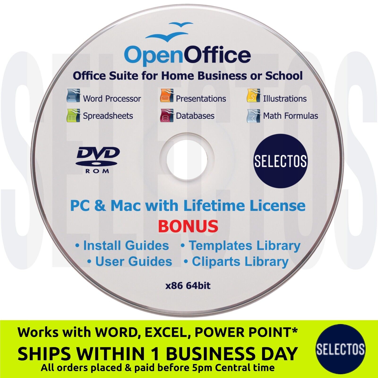 Open Office Suite 2024 Disc DVD Lifetime License  Most Popular Operating Systems