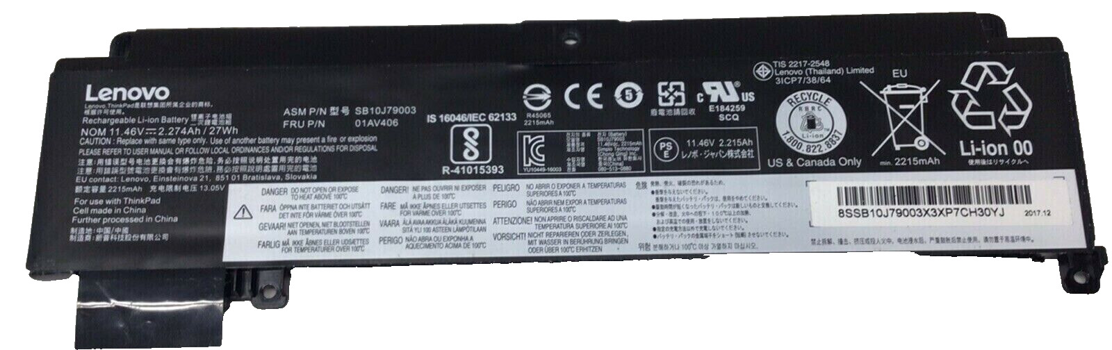 Genuine 27Wh 01AV406 Battery For Lenovo ThinkPad T460s T470s Series SB10J79003