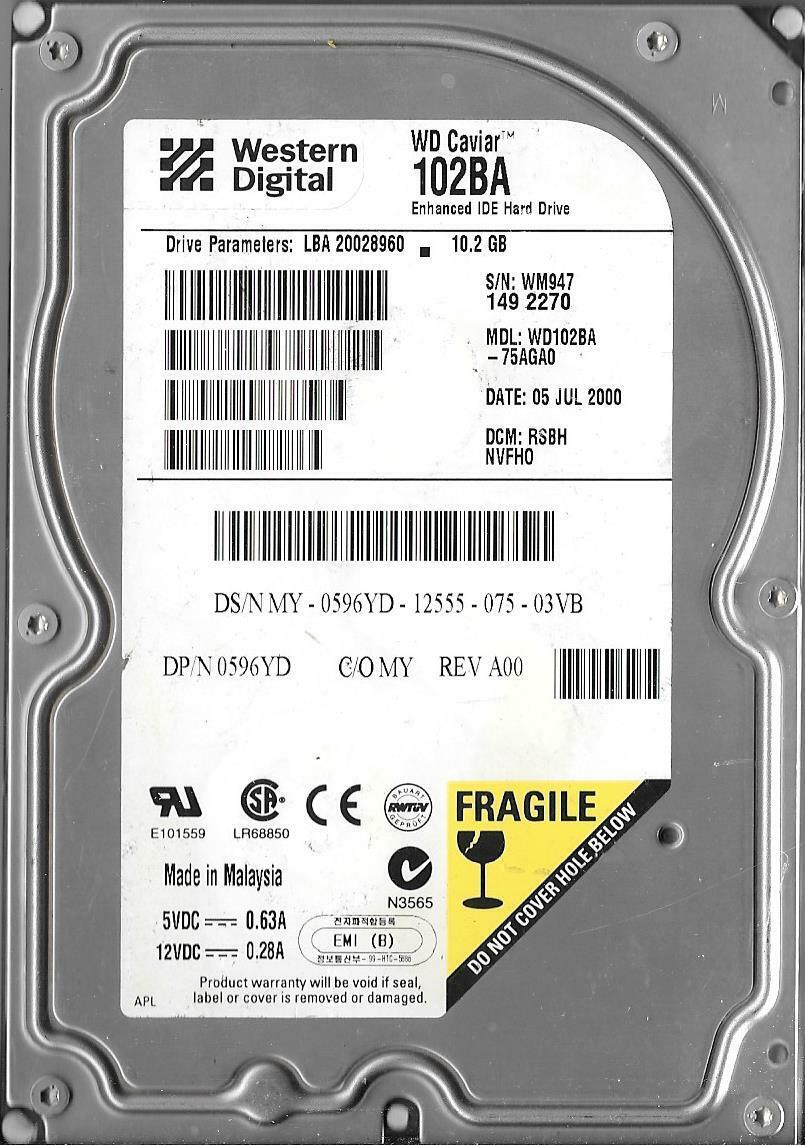Western Digital WD102BA-75AGA0 10.2GB IDE Hard Drive DCM: RSBHNVFH0