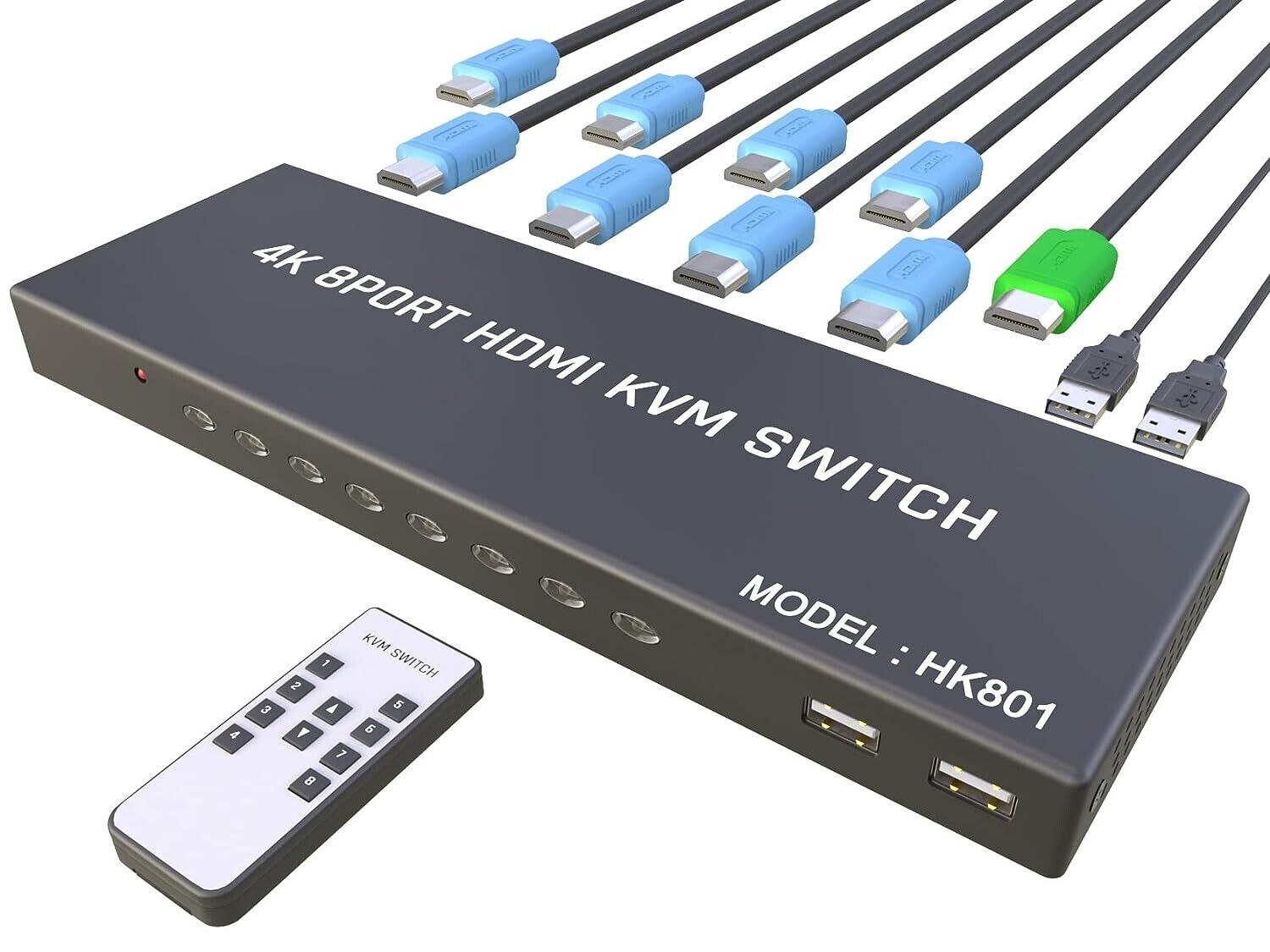 HDMI KVM Switch, 8 Port USB HDMI Switches, 8 in 1 Out KVM with IR Remote