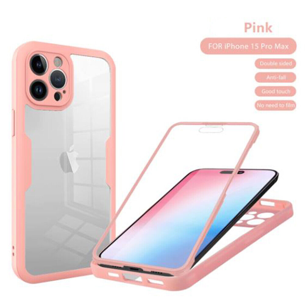 For iphone 15 Pro Max 14 Soft TPU Case + Screen Protector Two Layer 360 Cover