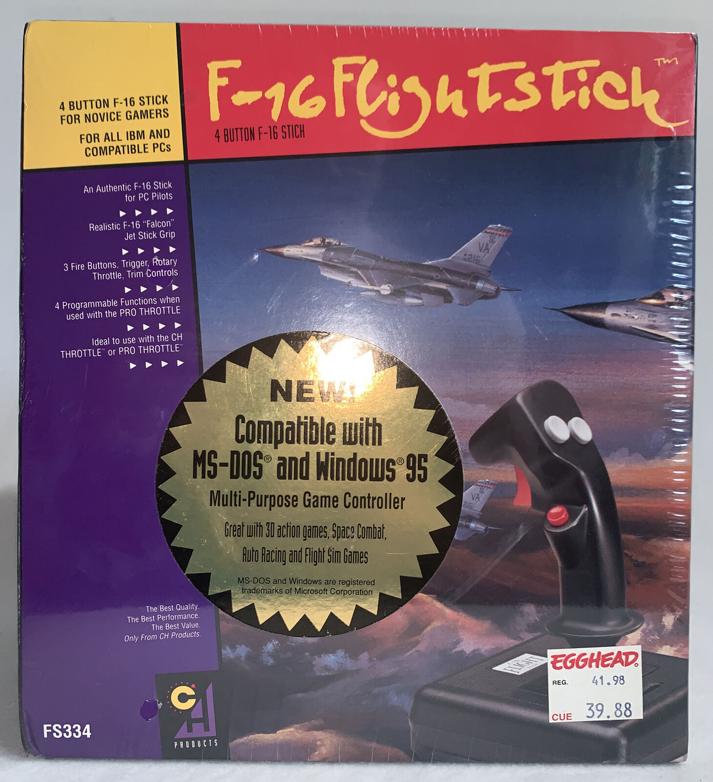 F-16 Flight Stick Flight Joystick Sim Controller CH Products FS334 NEW SEALED