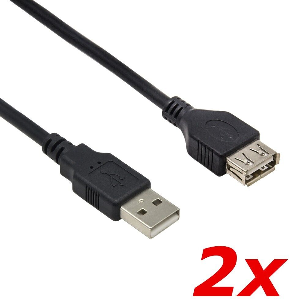 2 PACK 10FT USB 2.0 Repeater Extension Extender Type-A Male to Female Cable Cord