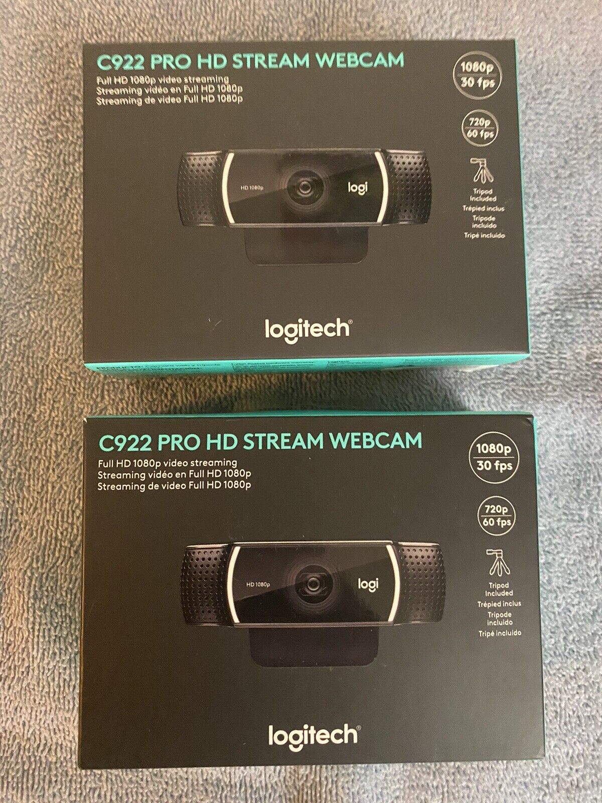 Logitech C922 Pro HD Stream Webcam 1080p - New In Box (LOT OF 2)