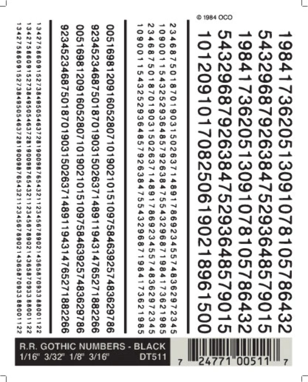 NEW Woodland Train Decal Sheet RR Gothic Numbers Black 1/16-3/16\