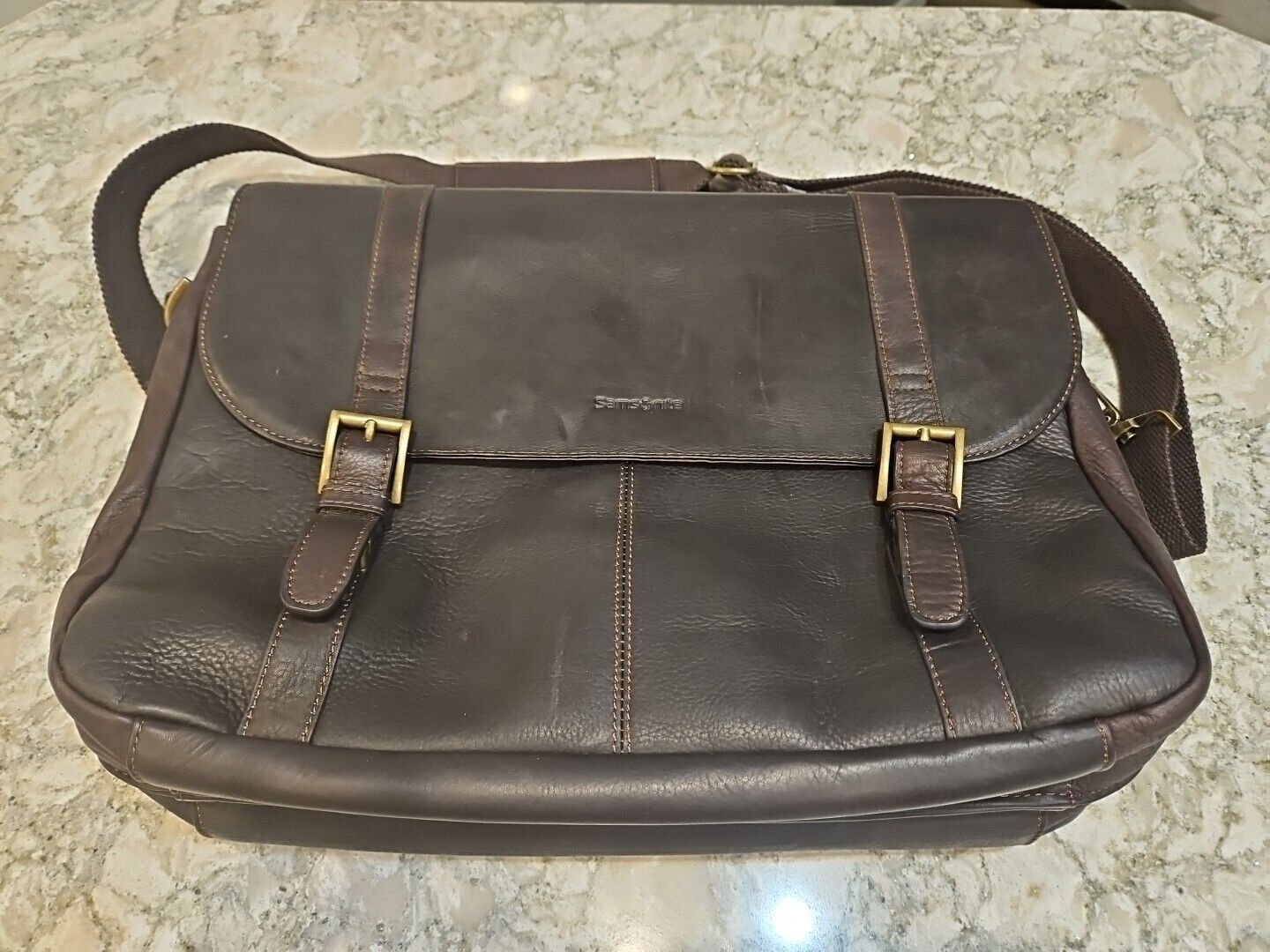 Samsonite Brown Leather Laptop Business Bag Briefcase Messenger Shoulder Bag EUC