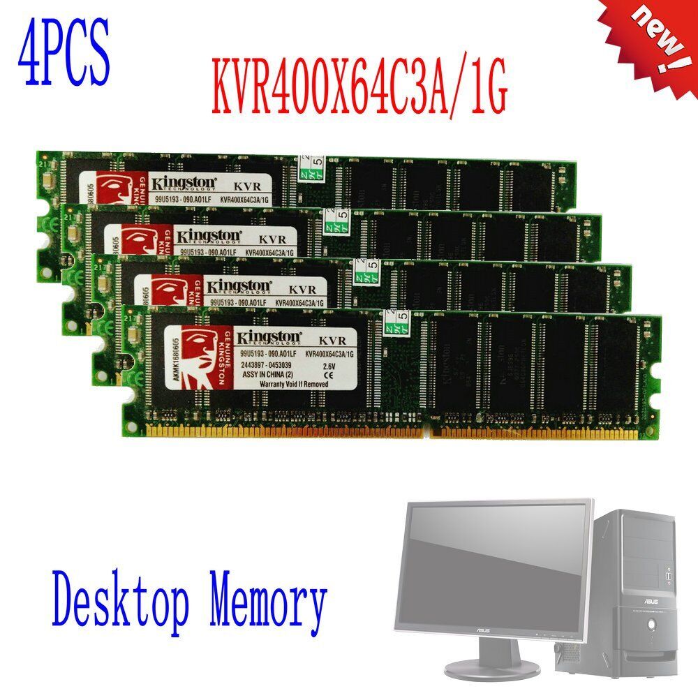 Kingston 4GB 4x 1GB DDR 400MHz PC 3200 184Pin KVR400X64C3A/1G Desktop Memory AB
