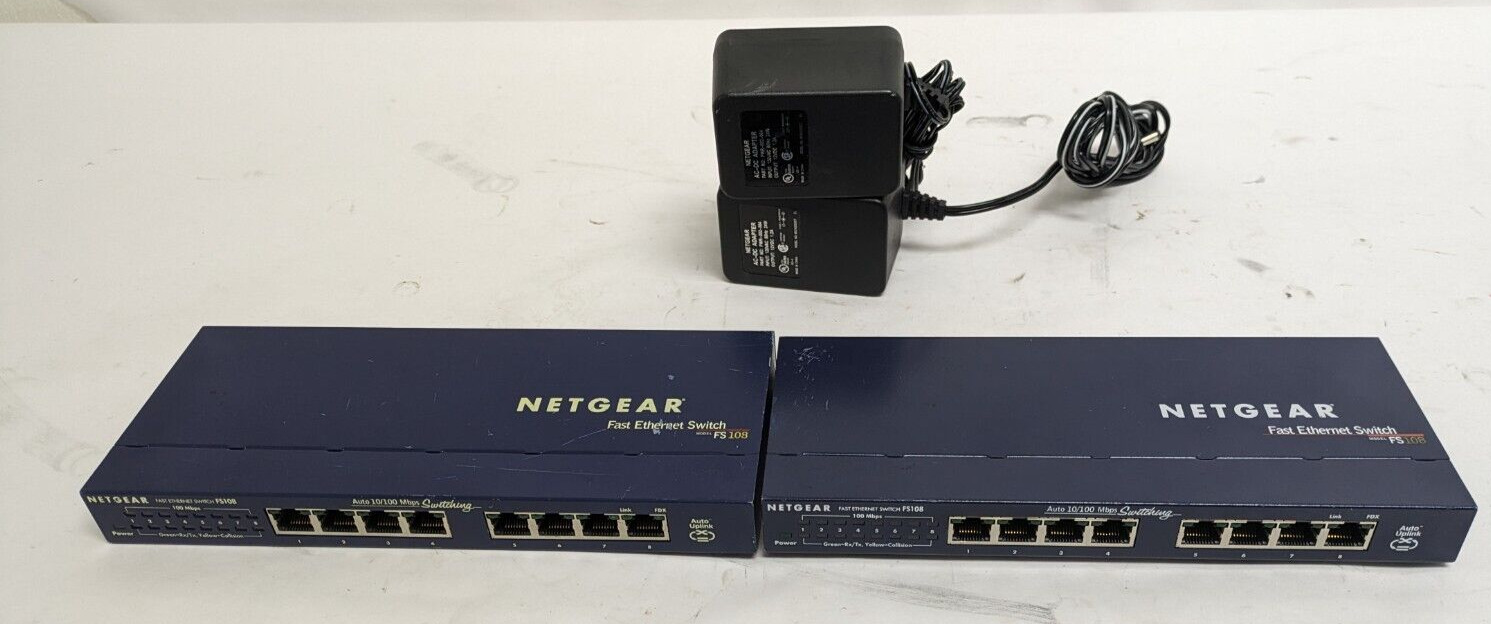 Pair of (2) NETGEAR ProSafe (FS108) 8-Ports External Switches w/ power supplies