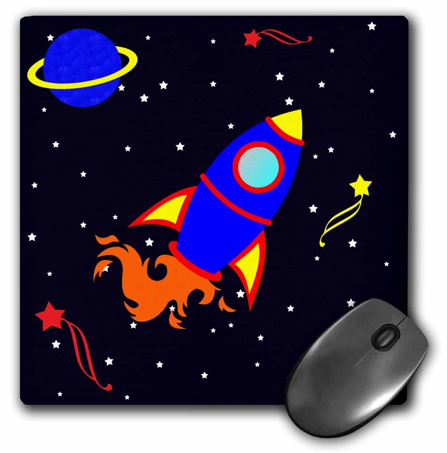 3dRose Cute Blue Boy Cute Rocket Ship in Space MousePad