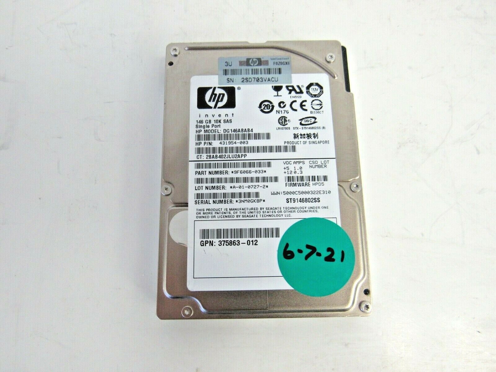 HP 431954-003 Seagate Savvio 146GB 10k-RPM SAS 3Gbps 16MB Cache 2.5\