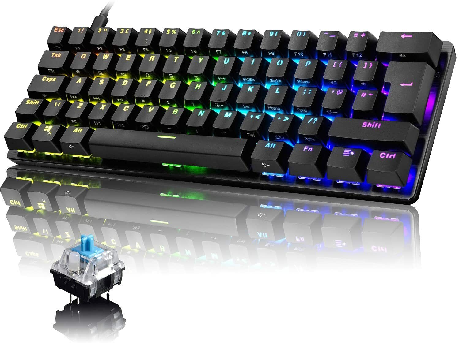 TK61 Wired 60% Mechanical Gaming Keyboard RGB Backlit Ultra-Compact For PC PS4